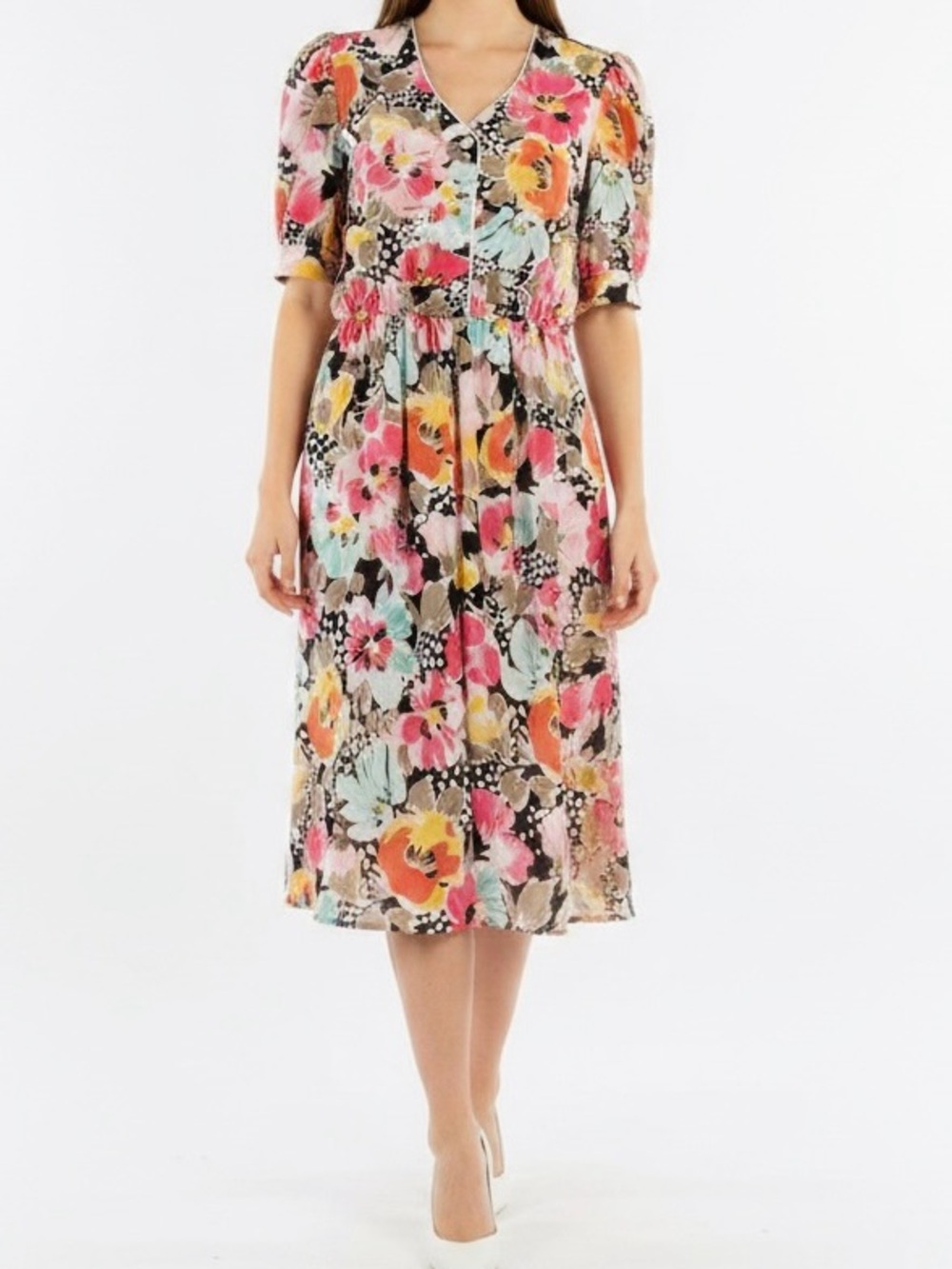 Vintage Just in Thyme Ltd. Cottagecore Floral Cotton Shirtdress Size 10